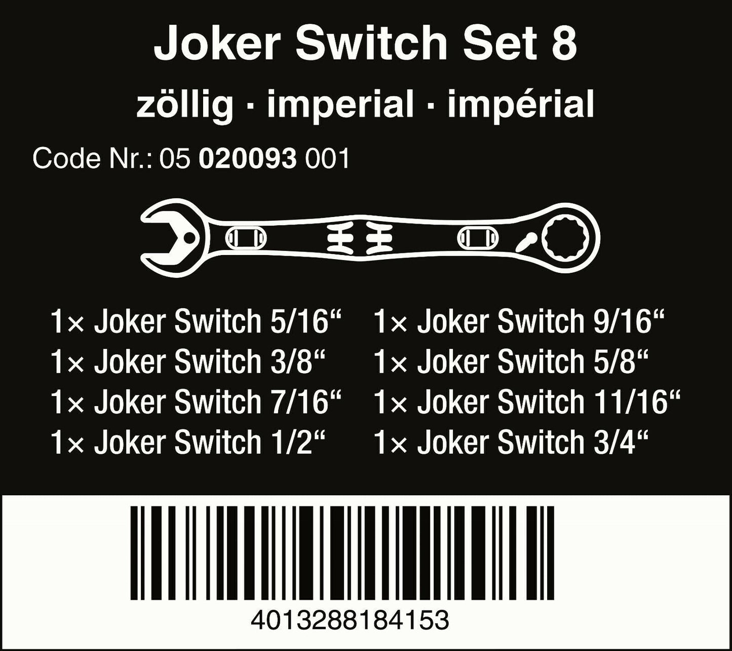 Wera 6001 Joker Switch Ratcheting Combination Wrench Set 8 Piece SAE 05020093001