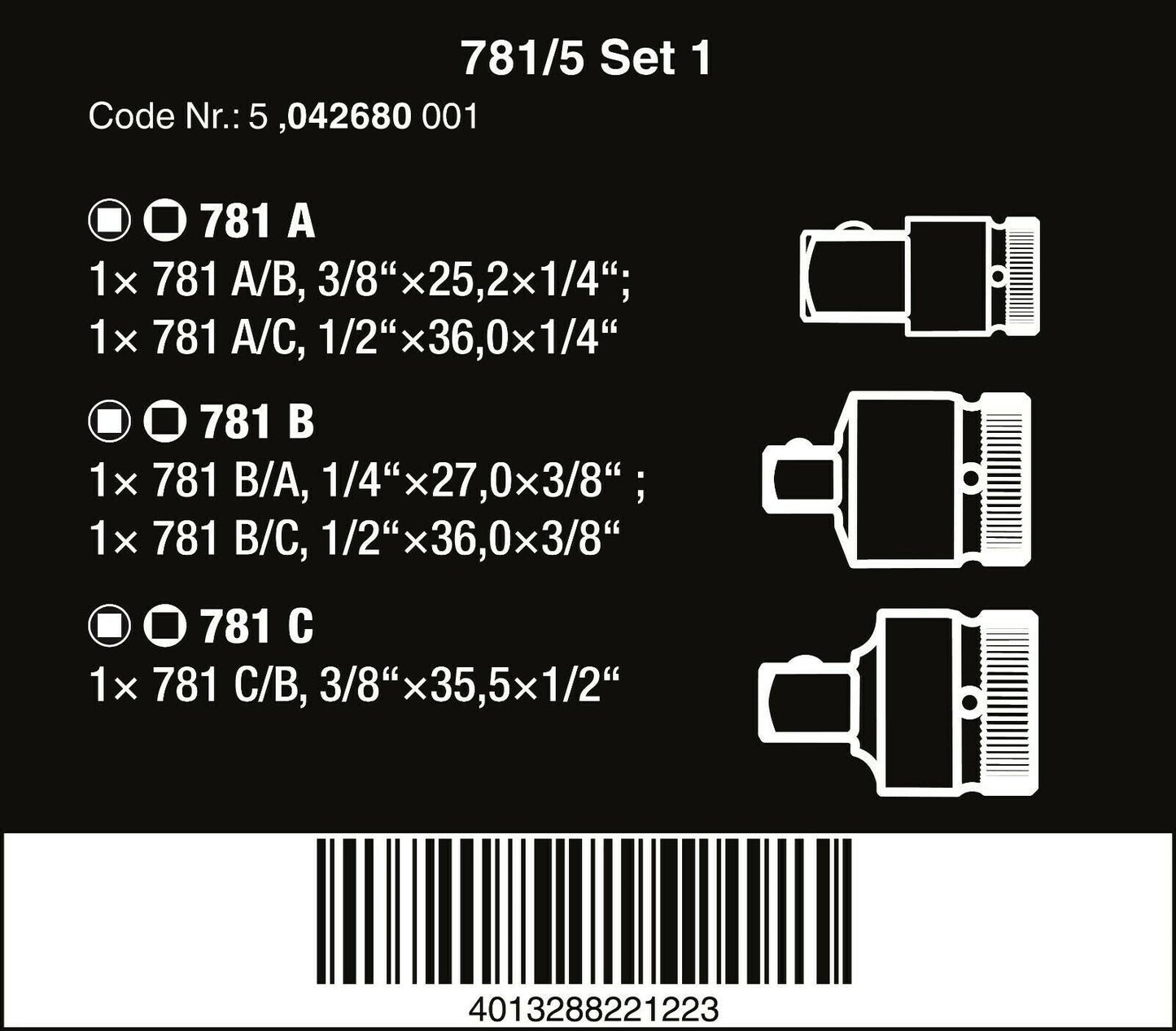 Wera 781/5 Set 1 Socket Wrench Adapter Set 05042680001