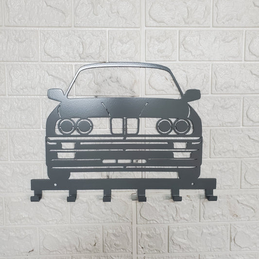 BMW E30 Key Holder – Full Front View Steel Wall Mounted Key Rack – Classic Car Organizer 12"x8"