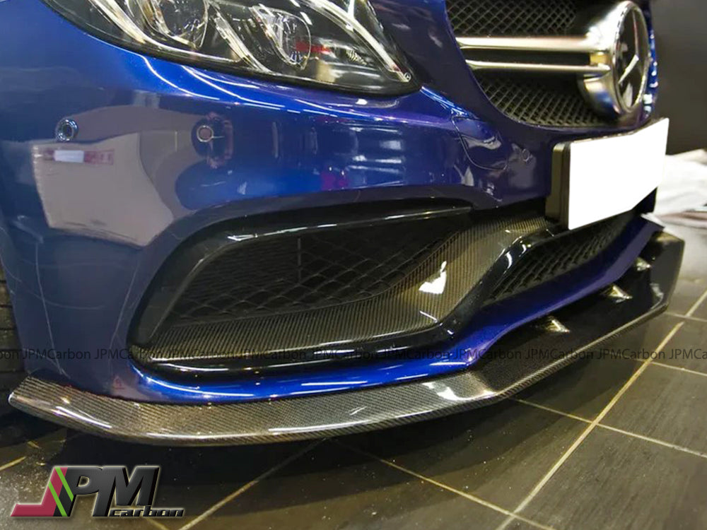 PSM Style Carbon Fiber Front Bumper Add-on Lip Fits For 2015-2021 Mercedes-Benz W205 C63 Sedan Only