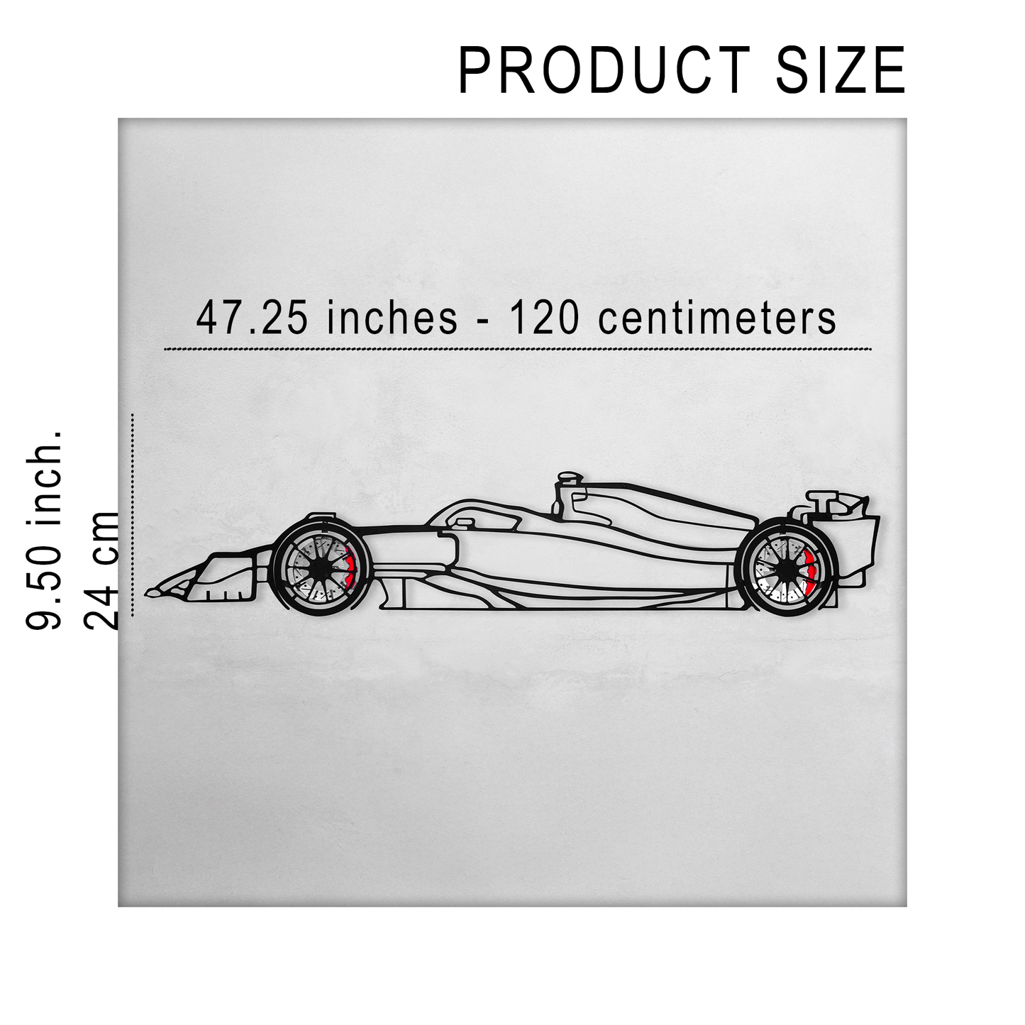 Formula 1 Wall Art β Steel Silhouette Racing Car with Spinning Wheels-KAFMEKA023