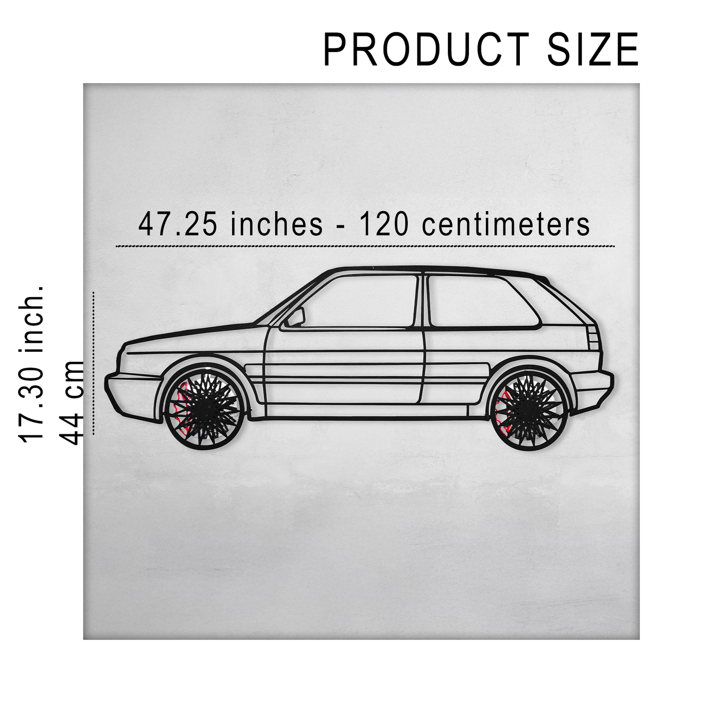 Volkswagen Golf Mk1 Wall Art β Classic Hot Hatch Steel Silhouette with Spinning Wheels-KAFMEKA046