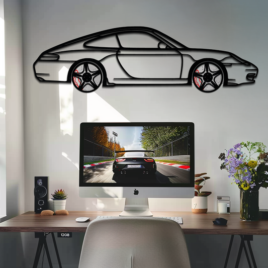 Porsche 911 (996) Silhouette Metal Wall Art – Modern Classic Décor with Rotating Wheels 🏁🔥,KAFMEKA059