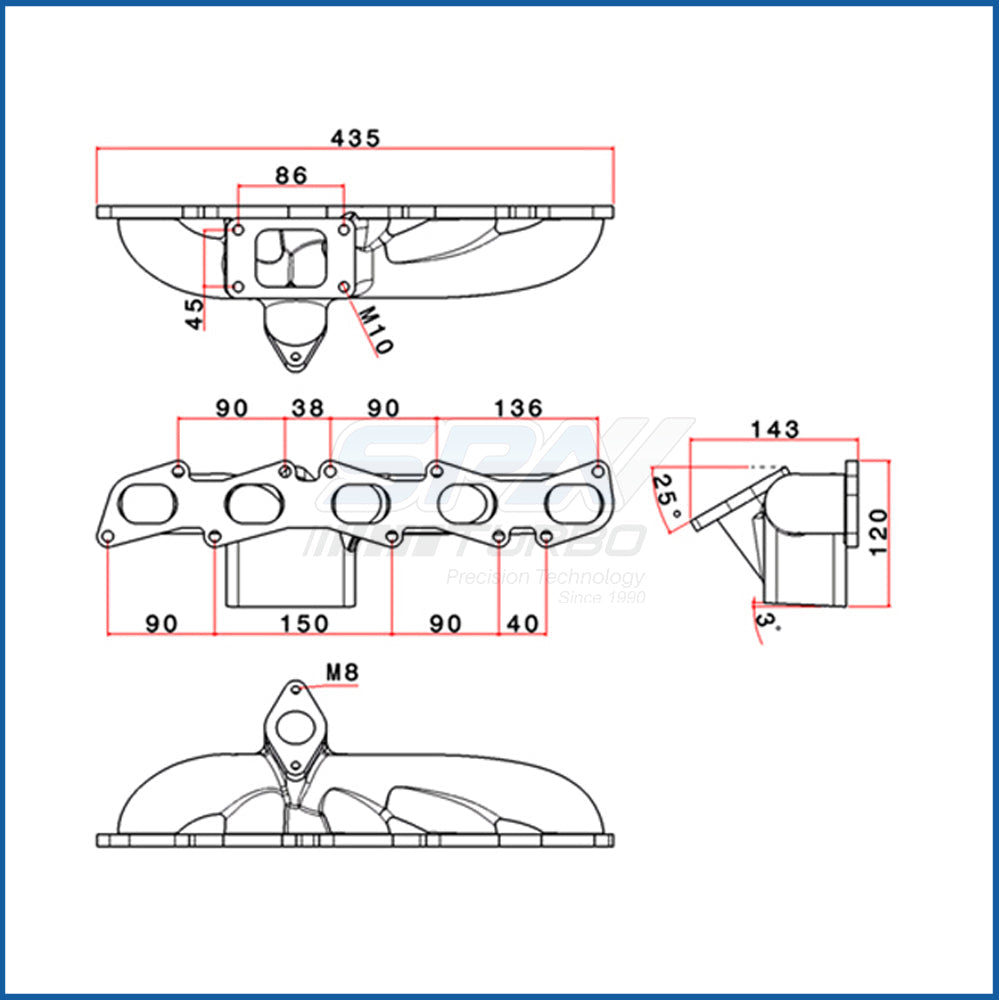 Fiat/Lancia inline 5cyl 20V T3 turbo manifold