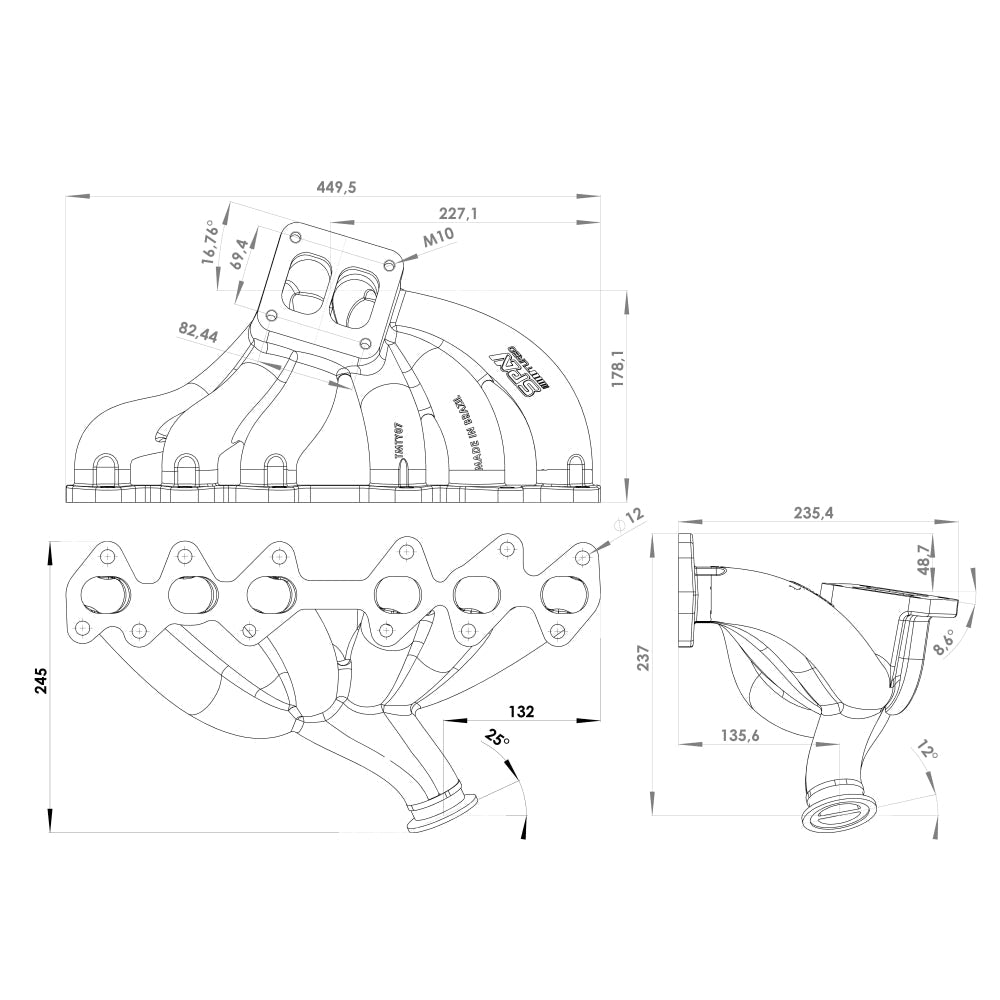 TOYOTA / LEXUS 2JZ-GTE T4 TOP MOUNT TWIN SCROLL CAST TURBO MANIFOLD V-BAND WASTEGATE