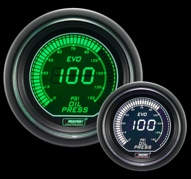 2-1/16" Evo Electrical Green/White Oil Pressure Gauge-