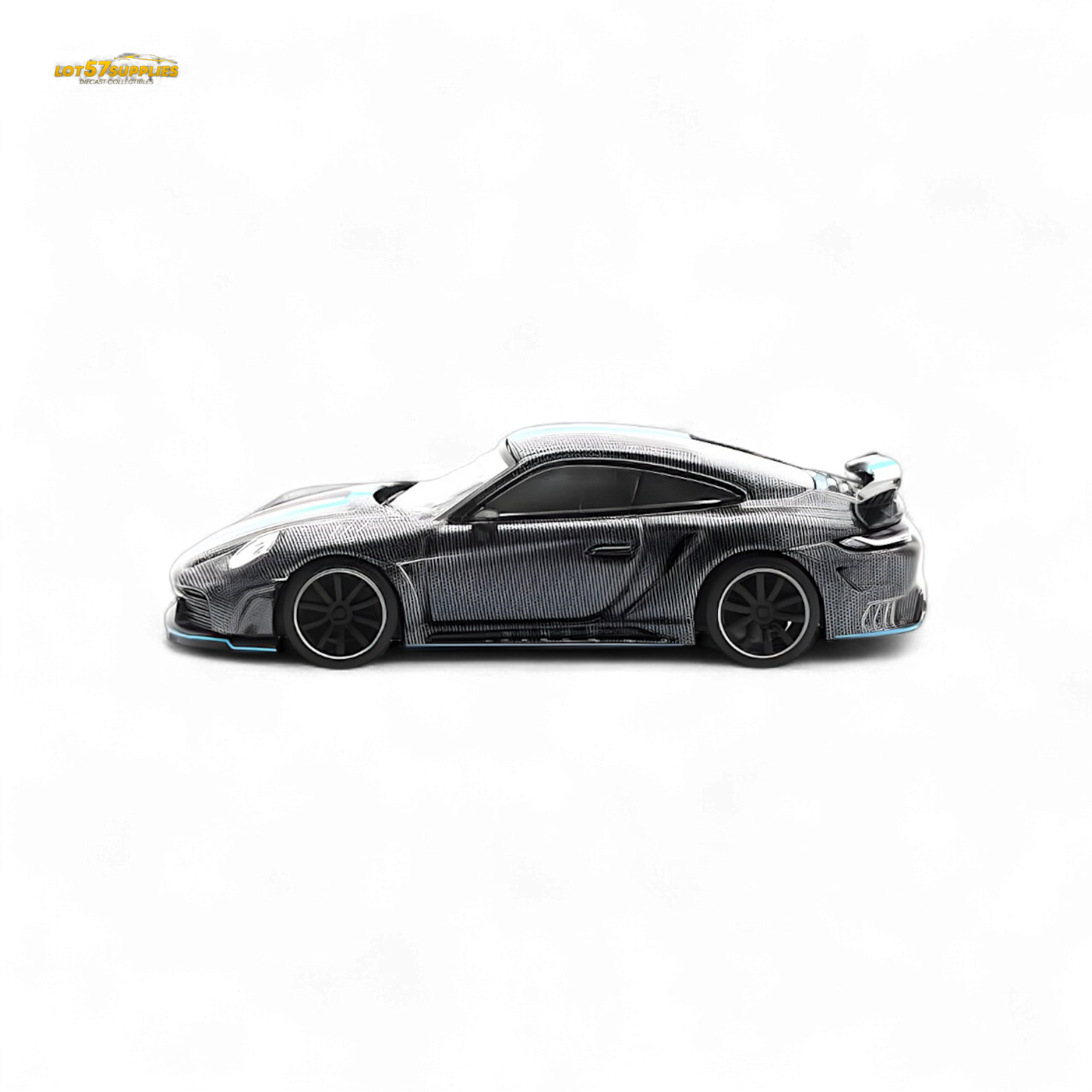PopRace Porsche 992 Stinger GTR Carbon Edition - Carbon Grey Blue Line 1:64