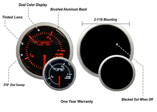 2-1/16" Amber / White - Fuel Level Gauge