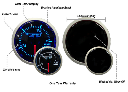 Blue / White - 2-1/16" Fuel Level Gauge