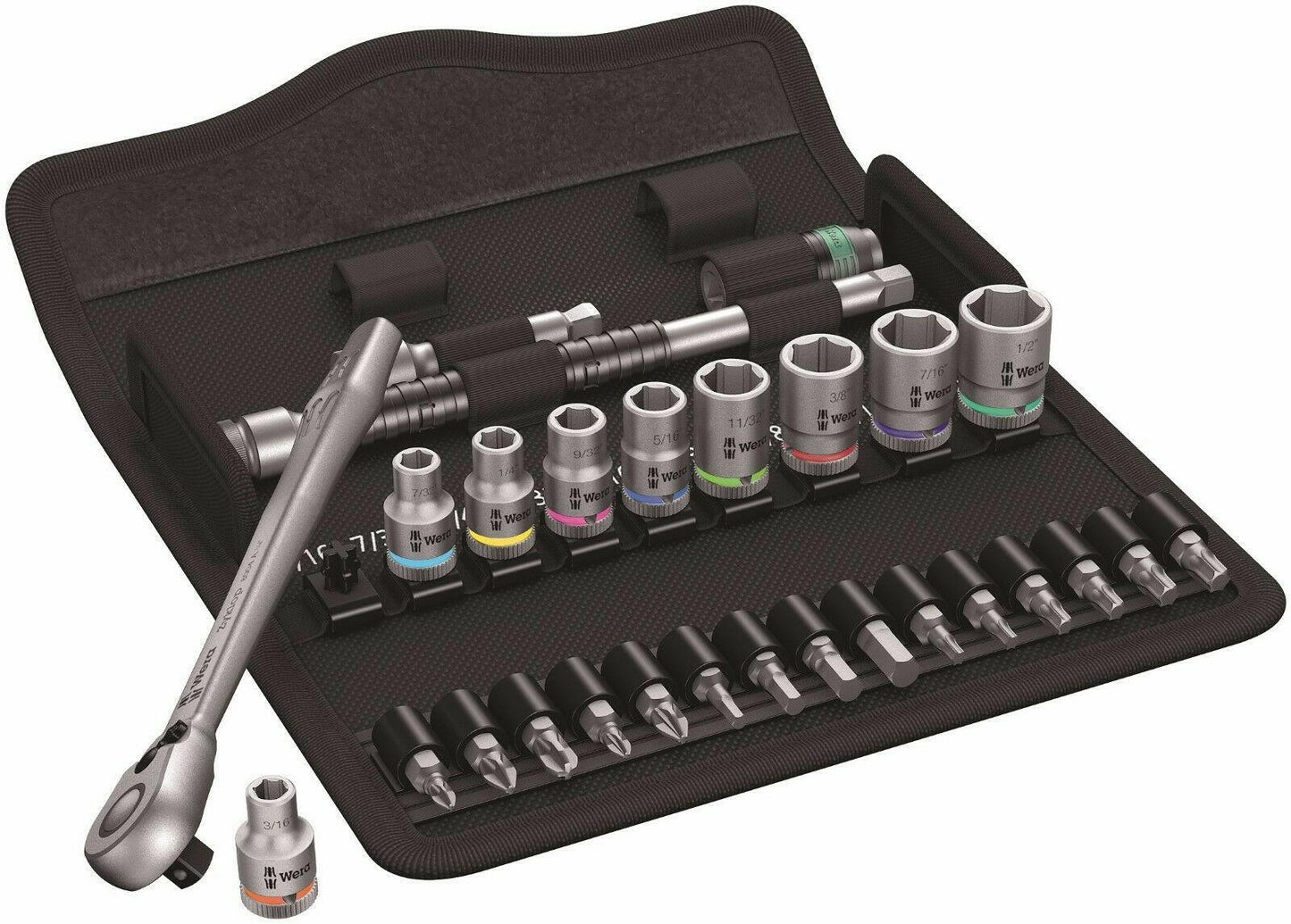 Wera 8100 SA 11 Zyklop Metal Switch Socket Wrench Set 1/4" Drive SAE 05004021001