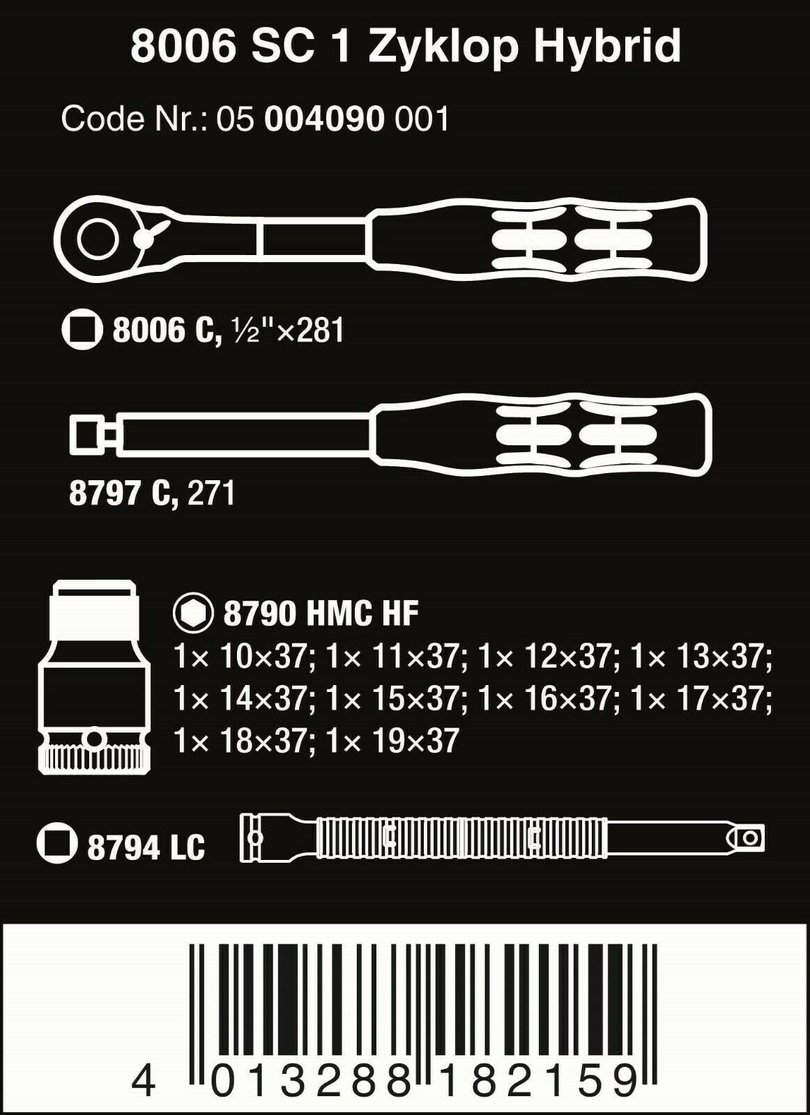 Wera 8006 SC 1 Zyklop Hybrid Ratchet Set 1/2" Drive Metric 05004090001