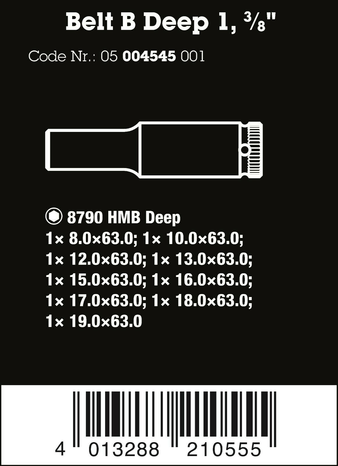 Wera 8790 HMB Belt B Deep 1 Socket Set 3/8" Drive Metric 9 Pieces 05004545001