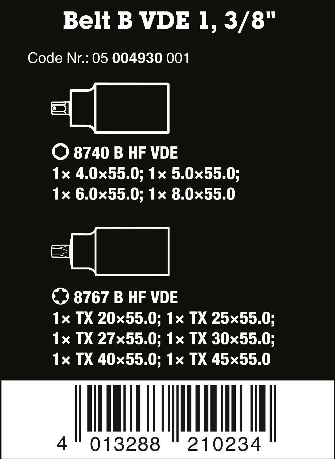 Wera 8767 B VDE HF Belt B VDE 1 Zyklop TORX® Socket Set 3/8" Drive 05004930001