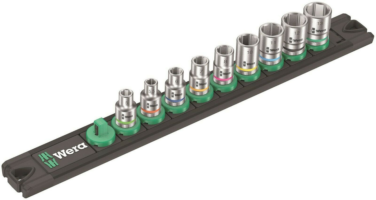 Wera A 4 Zyklop Magnetic Socket Rail Set 1/4" Drive 9 Pieces Metric 05005400001