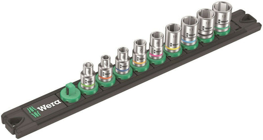 Wera A 4 Zyklop Magnetic Socket Rail Set 1/4" Drive 9 Pieces Metric 05005400001