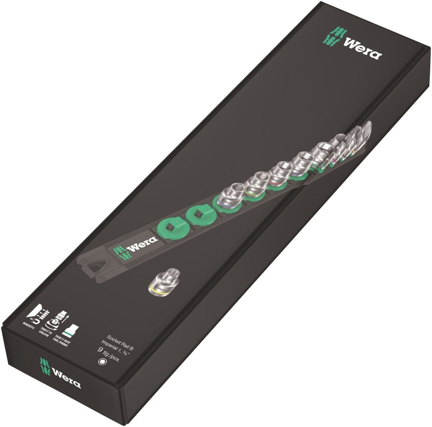 Wera B Zyklop Magnetic Rail Socket Set 3/8" Drive 9 Pieces SAE 05005450001