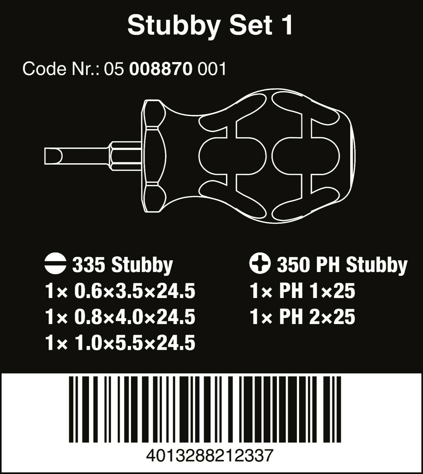 Wera Stubby Set 1 Screwdriver Set 5 Piece 05008870001