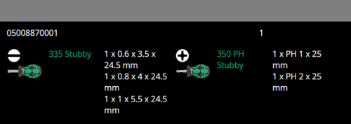 Wera Stubby Set 1 Screwdriver Set 5 Piece 05008870001