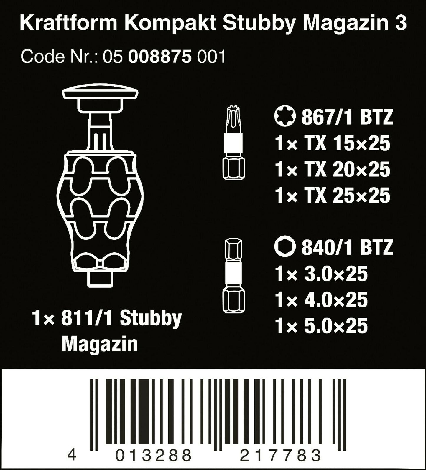 Wera Kraftform Kompakt Stubby Magazine 3 Screwdriver Set 05008875001