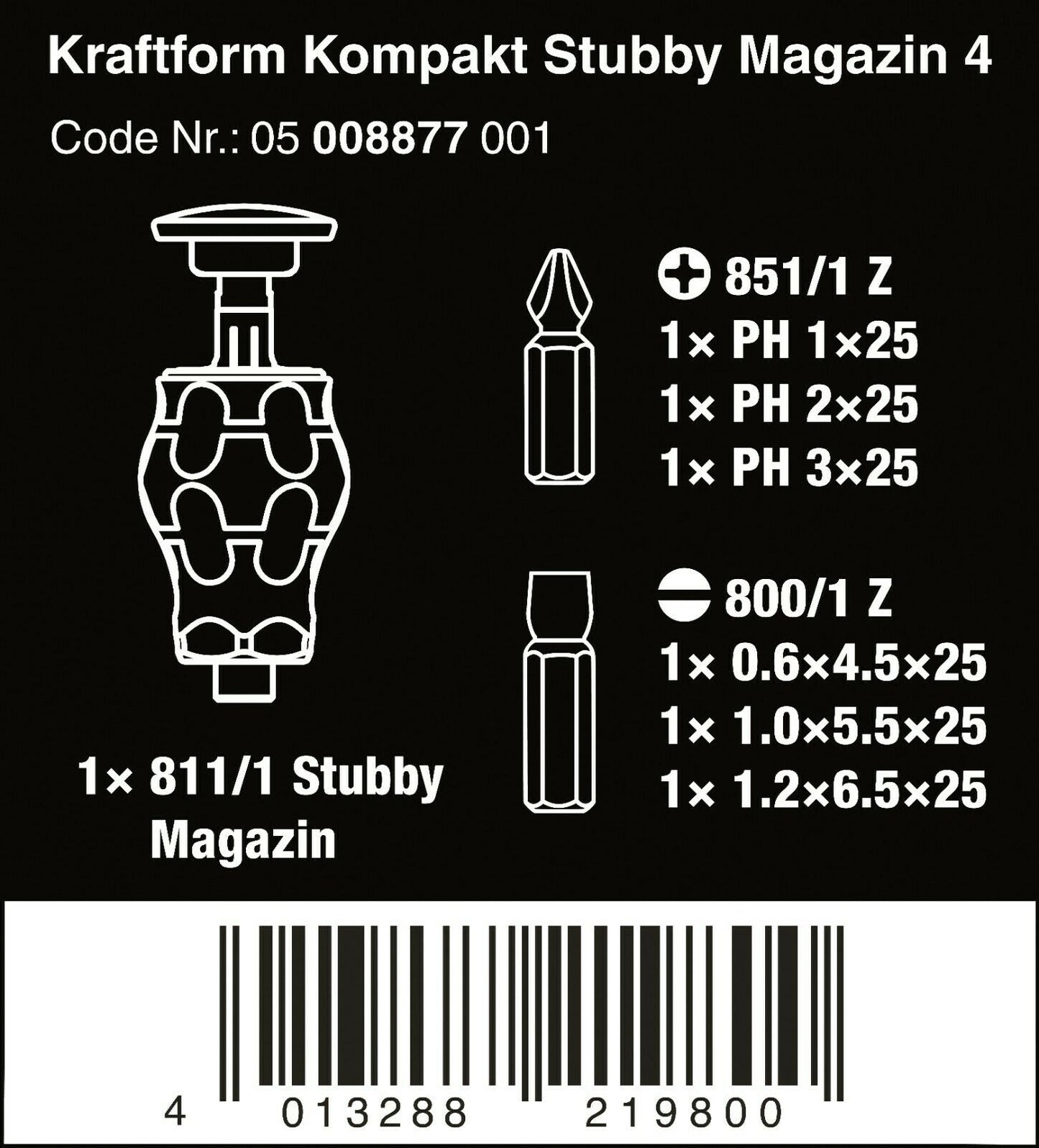 Wera Kraftform Kompakt Stubby Magazine 4 Screwdriver Set 05008877001