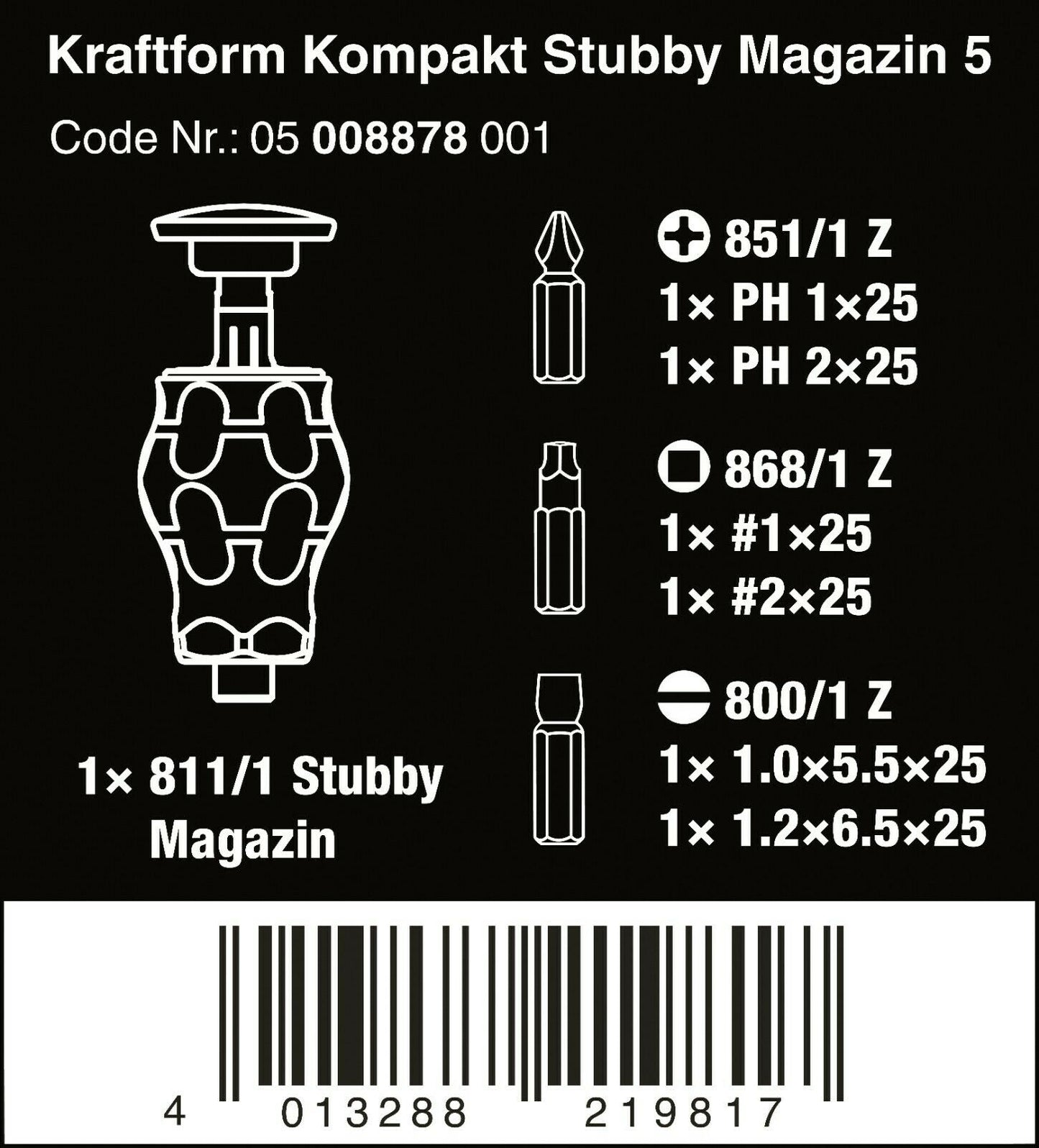 Wera Kraftform Kompakt Stubby Magazine 5 Screwdriver Set 05008878001