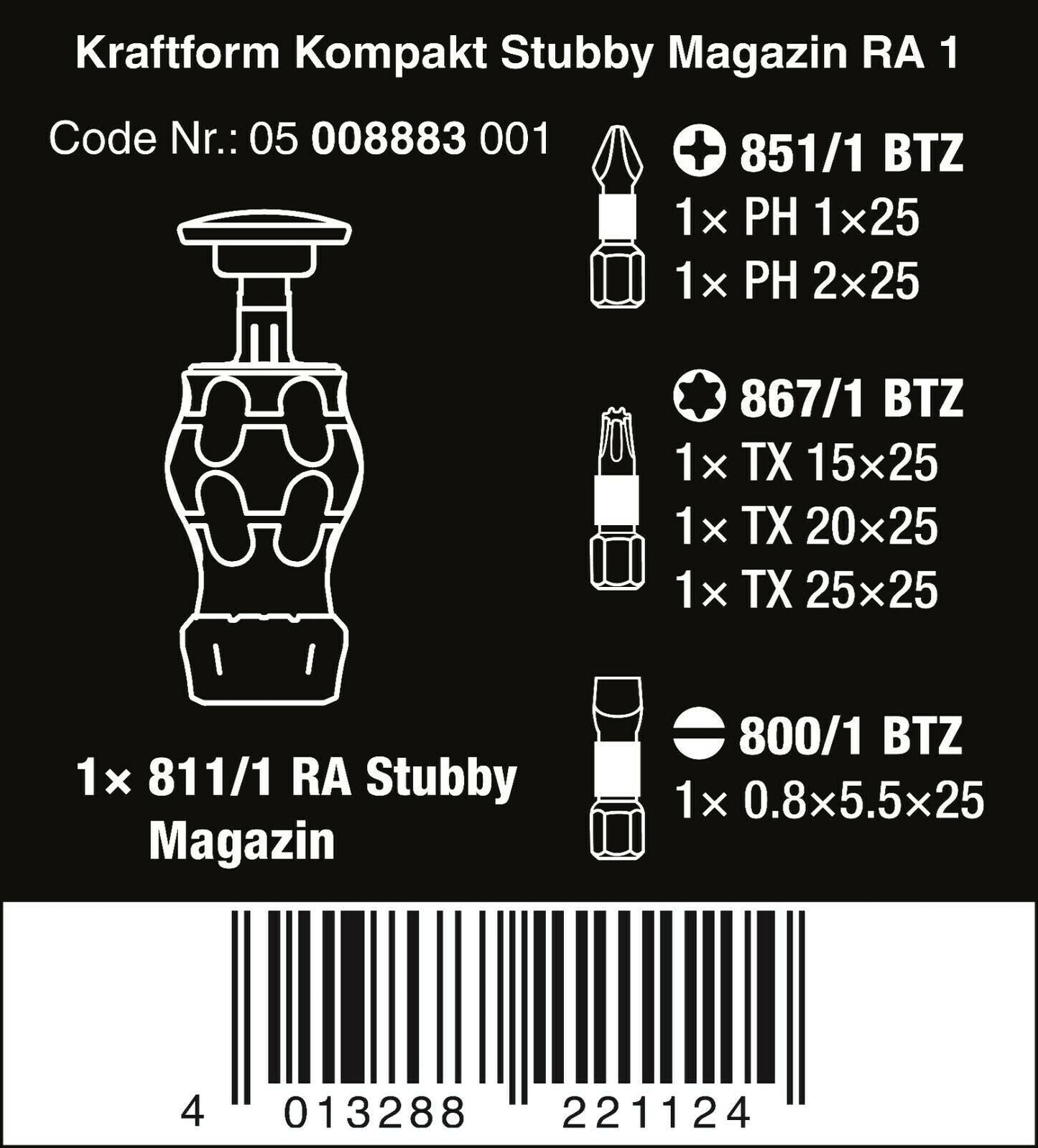 Wera Kraftform Kompakt Stubby Magazine RA 1 Screwdriver Set 6 Pieces 05008883001
