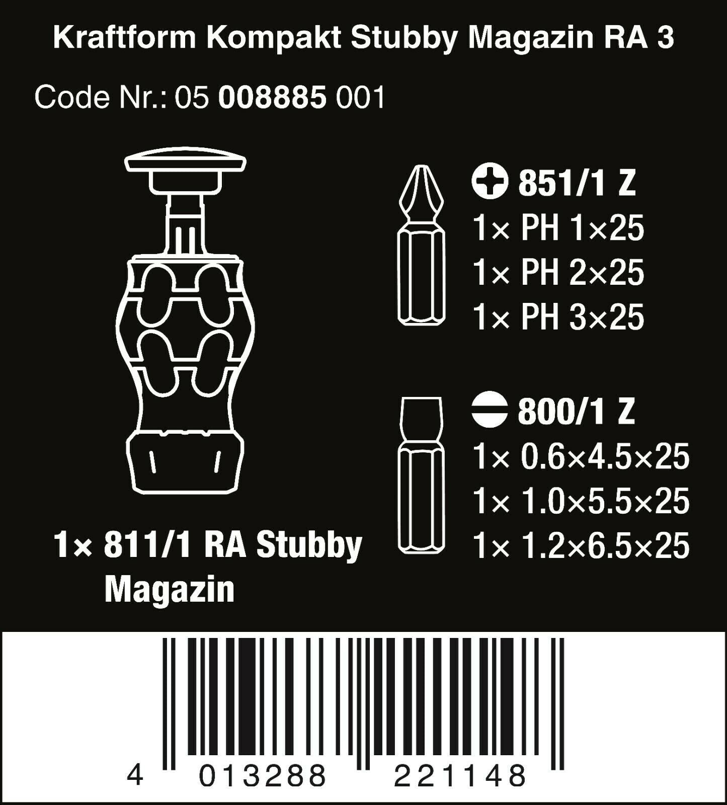 Wera Kraftform Kompakt Stubby Magazine RA 3 Screwdriver Set 7 Pieces 05008885001