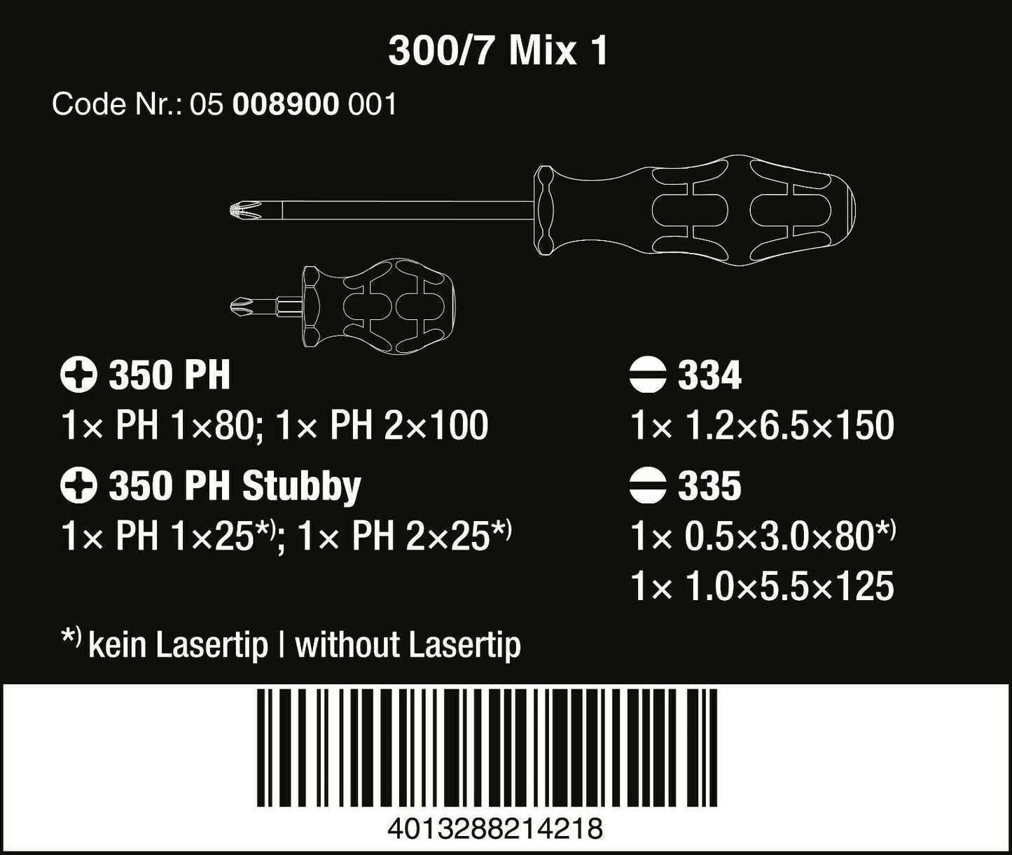 Wera 300/7 Mix 1 Kraftform Plus Screwdriver Set 7 Piece 05008900001