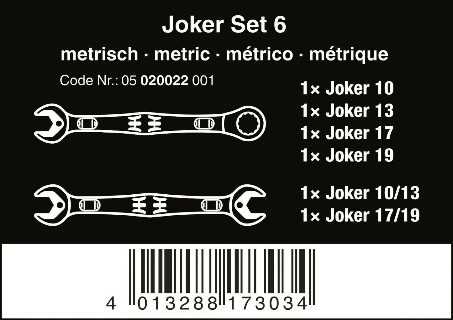 Wera 6000/6002 Joker Ratcheting Combination Wrench Set Metric 05020022001
