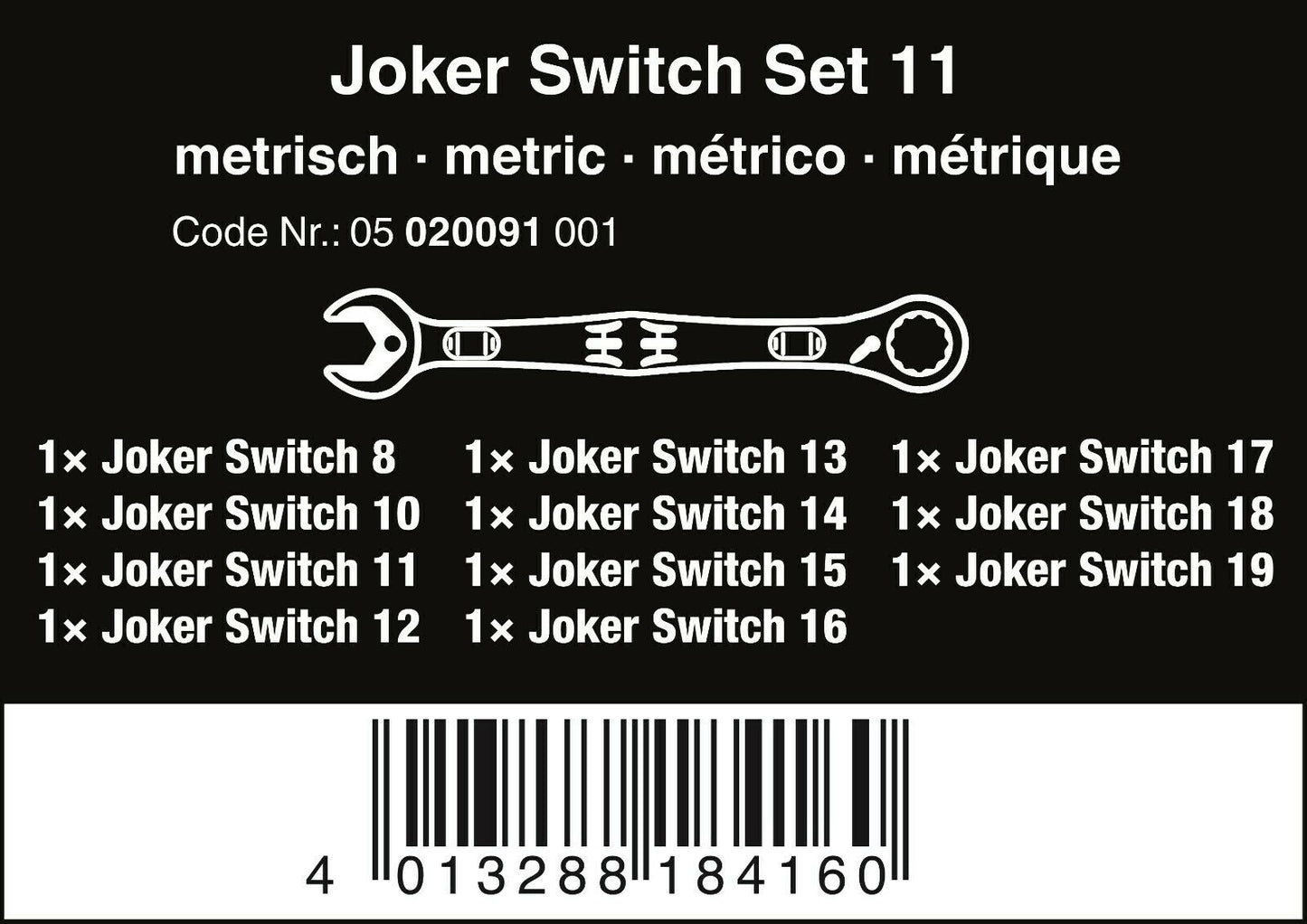 Wera Joker Switch Ratcheting Combination Wrench Set 11 Piece Metric 05020091001