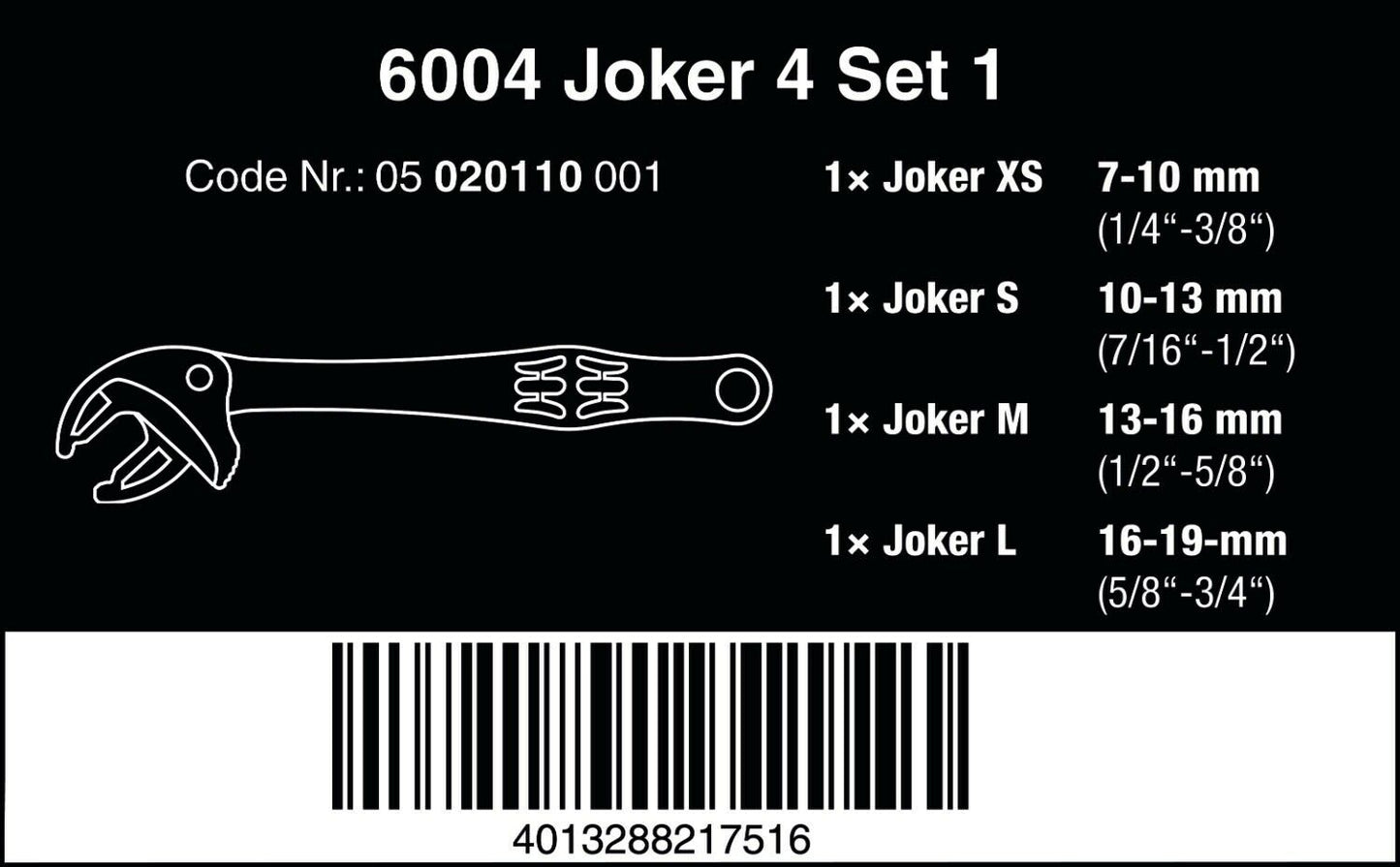 Wera 6004 Joker Self-Setting 4-Piece Wrench Set - Highly Versatile with Metric & Imperial Capabilities – 05020110001