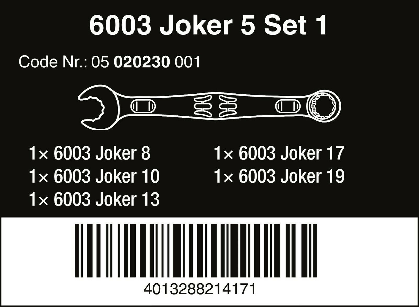 Wera 6003 Joker Combination Wrench Set 5 Piece Metric 05020230001