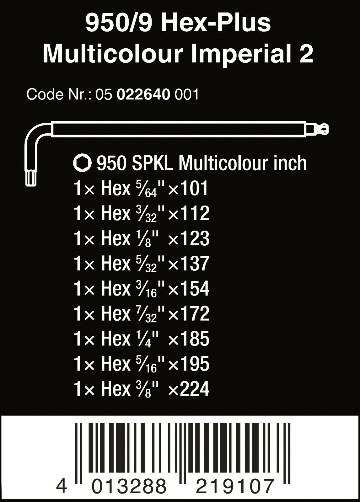 Wera 950/9 Hex-Plus Multicolor 2 L-Key Set SAE 9 Pieces – 05022640001