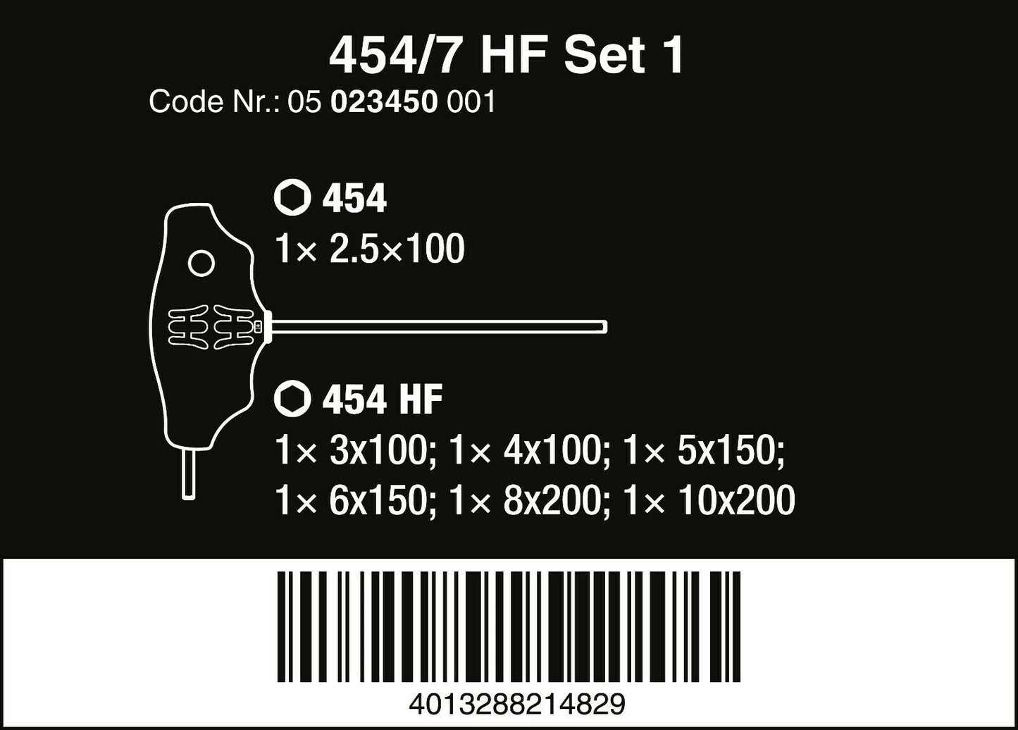 Wera 454/7 HF Set 1 Hex Plus T-Handle Screwdriver Set With Rack 05023450001