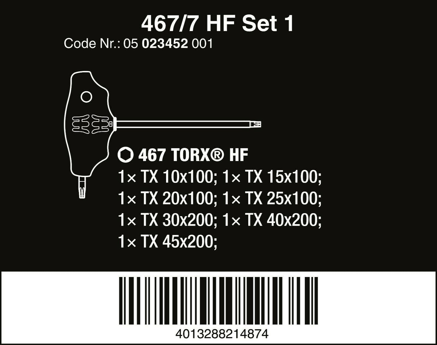 Wera 467/7 HF Set 1 TORX® T-Handle Screwdriver Set With Rack 7 Piece 05023452001