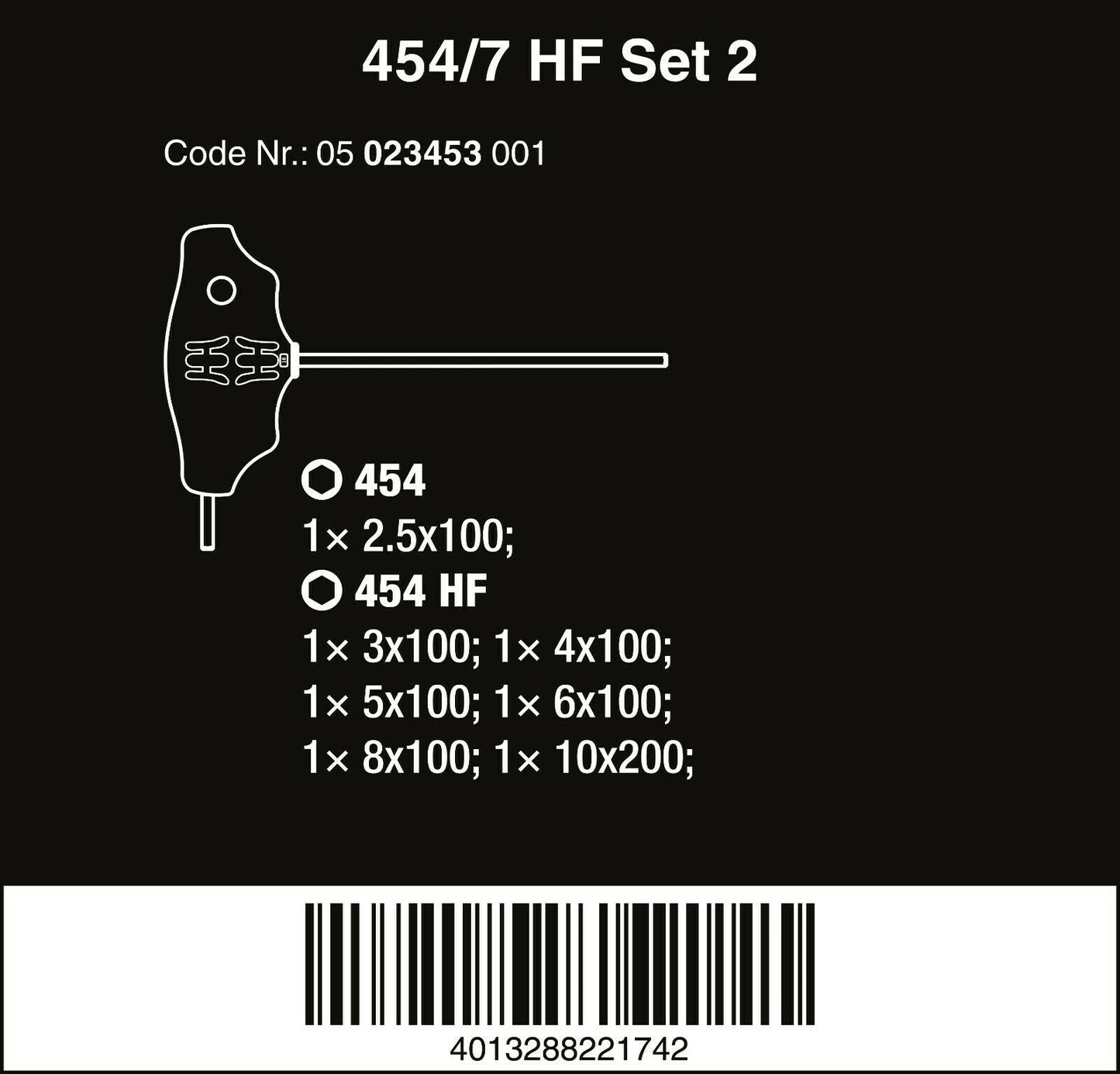 Wera 454/7 HF Set 2 Hex-Plus T-Handle Screwdriver Set 7 Piece Metric 05023453001