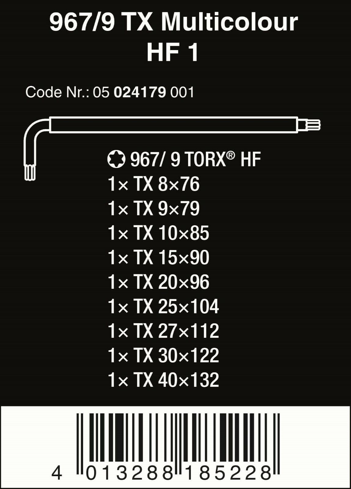 Wera 967/9 TX TORX® L-Key Set With Holding Function 05024179001
