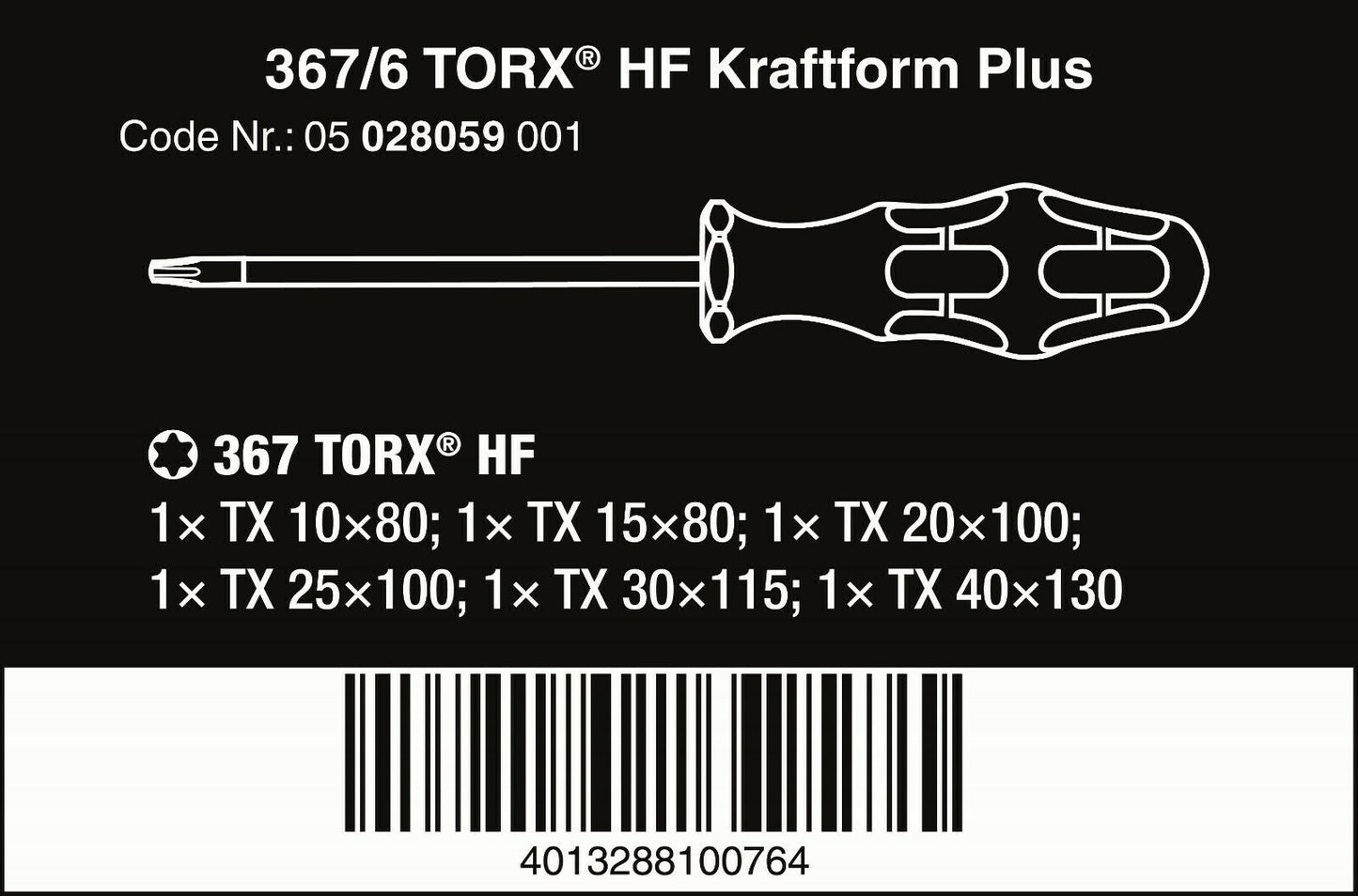 Wera 367/6 HF Kraftform Plus TORX® Screwdriver Set With Rack 6 Piece 05028059001