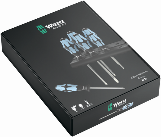 Wera 3334/6 Stainless Steel Slotted/Phillips Screwdriver Set + Rack 05032060001