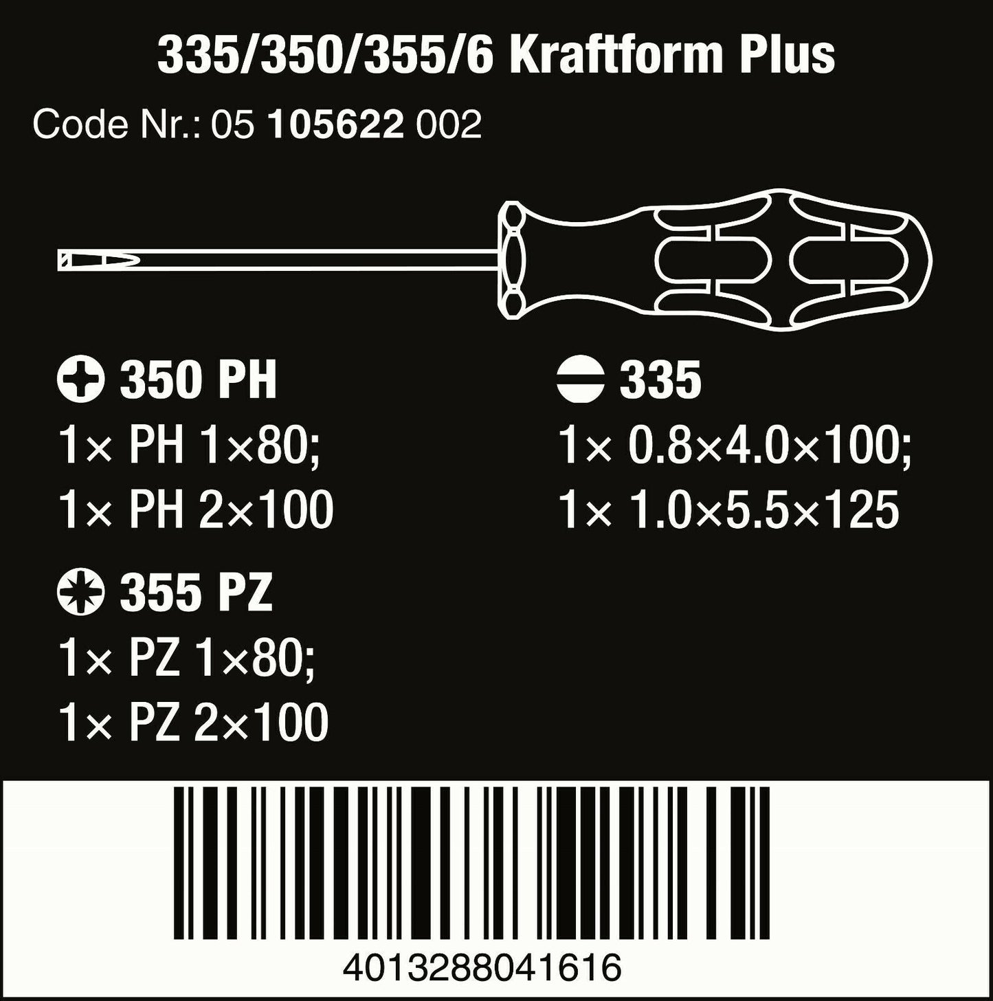 Wera 335/350/355/6 Kraftform Plus Lasertip Screwdriver Set 6 Piece 05105622001