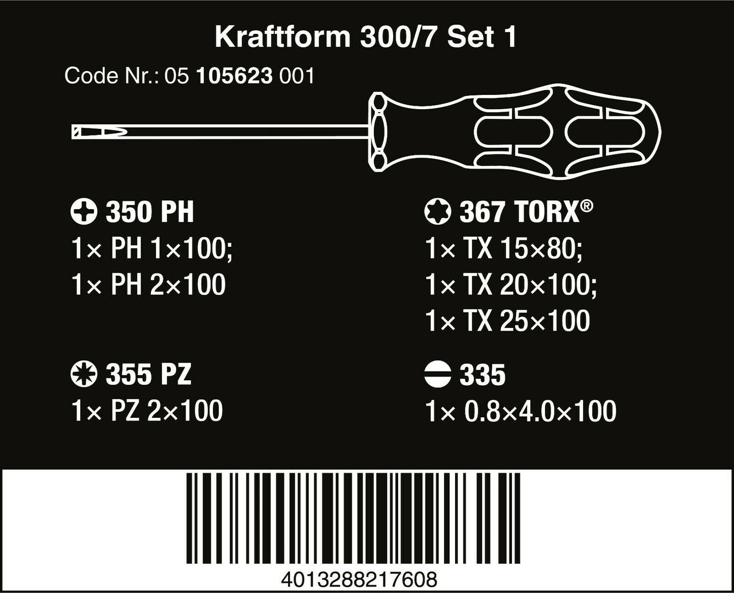 Wera 300/7 Set 1 Kraftform Plus Screwdriver Set 7 Piece 05105623001