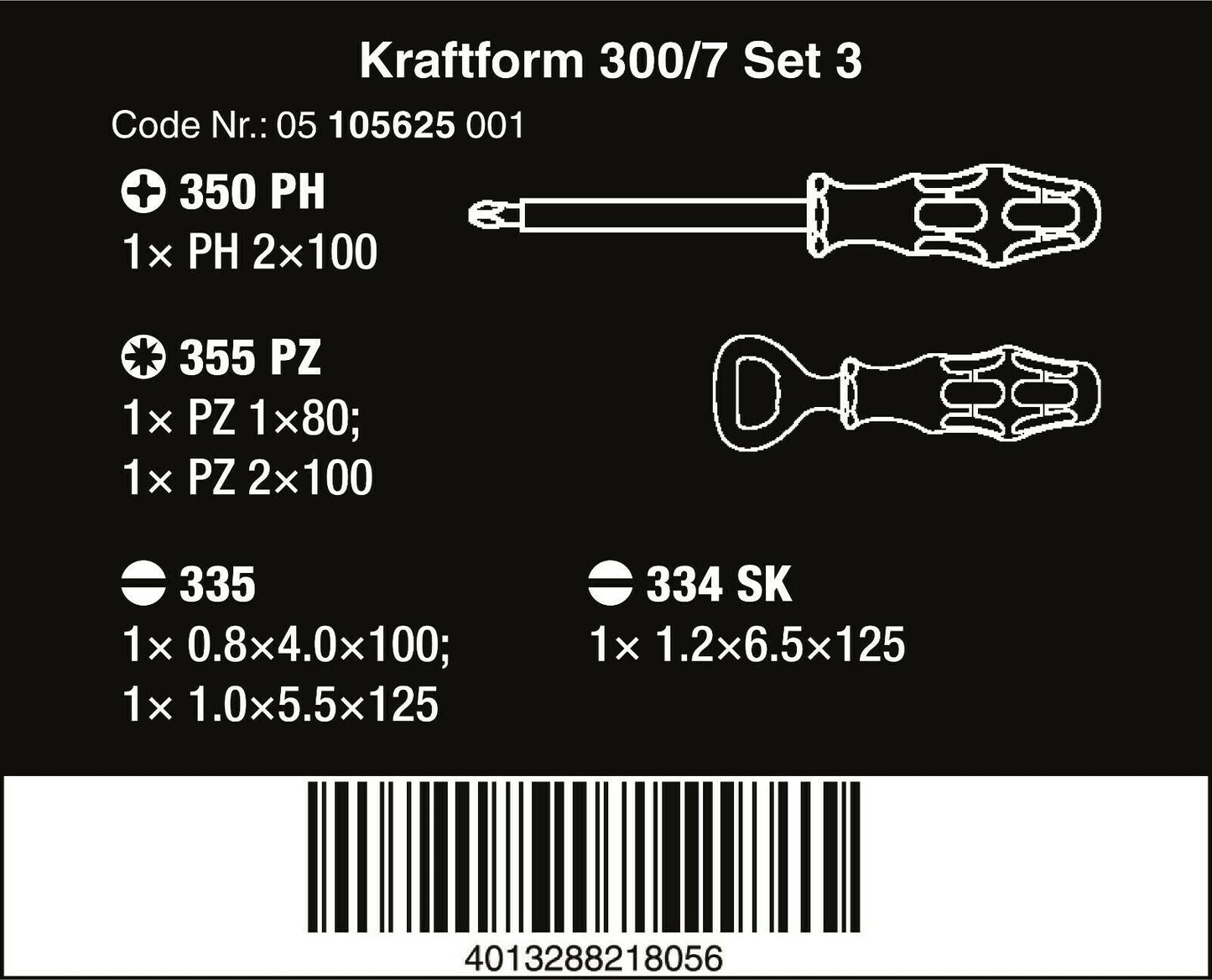 Wera 300/7 Set 3 Kraftform Plus Screwdriver Set 7 Piece 05105625001
