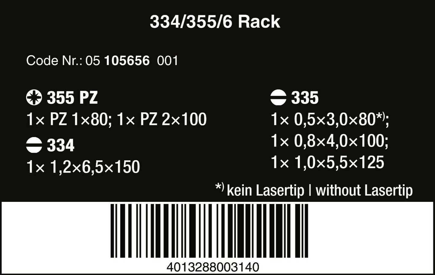 Wera 334/355/6 Kraftform Plus Lasertip Screwdriver Set 6 Piece 05105656001