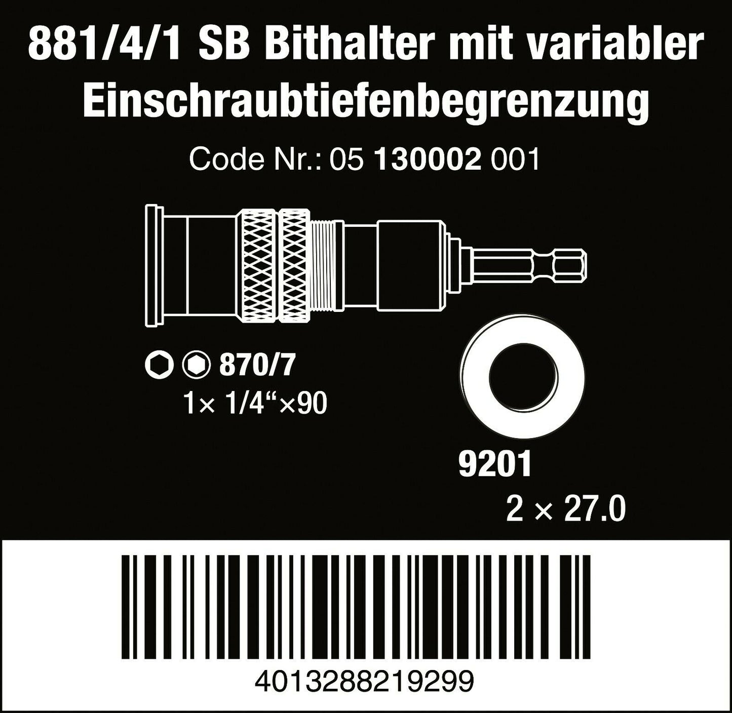 Wera 881/4/1 SB Bit Holder With Variable Depth Limiter 05130002001