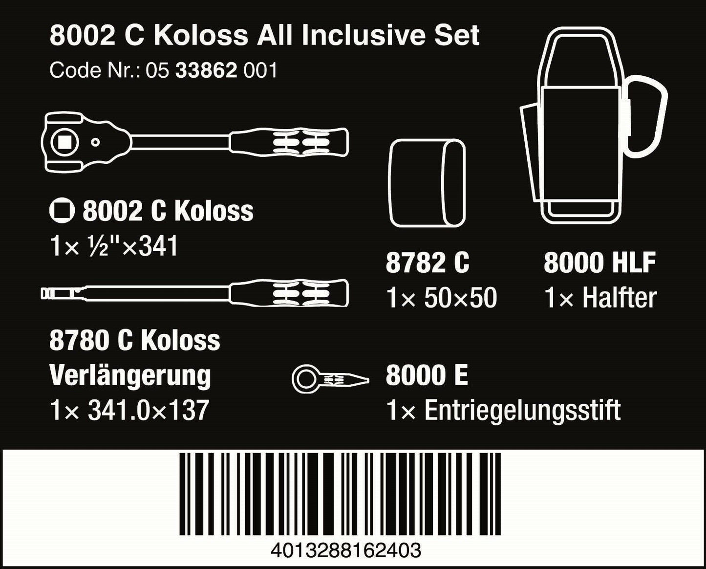 Wera 8002 C Koloss All Inclusive Socket Wrench Set 1/2" Drive 05133862001