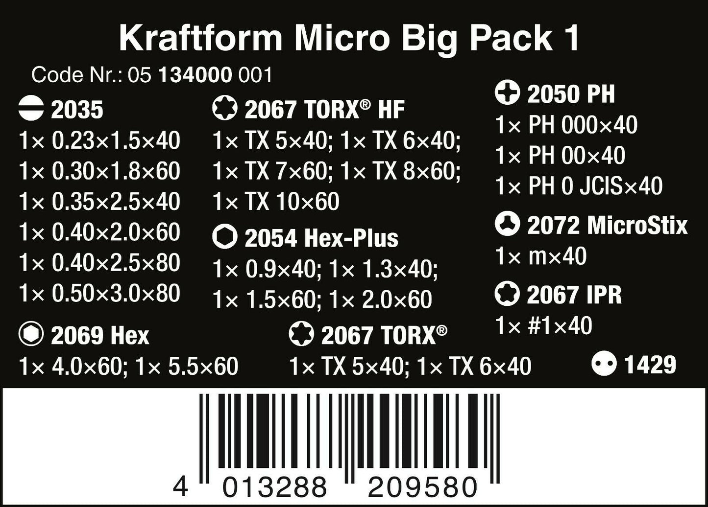 Wera Kraftform Micro Big Pack 1 Precision Screwdriver Set 05134000001