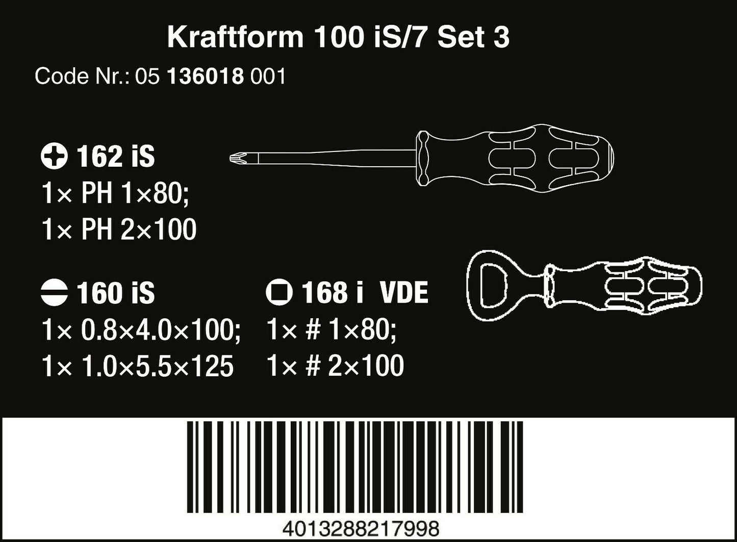 Wera 100 iS/7 VDE Set 3 Kraftform Insulated Screwdriver Set 7 Piece 05136018001