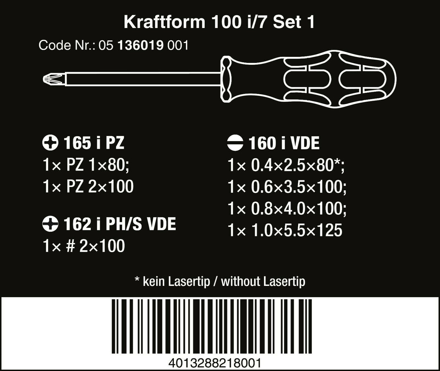 Wera 100 i/7 VDE Set 1 Kraftform Insulated Screwdriver Set 7 Piece 05136019001