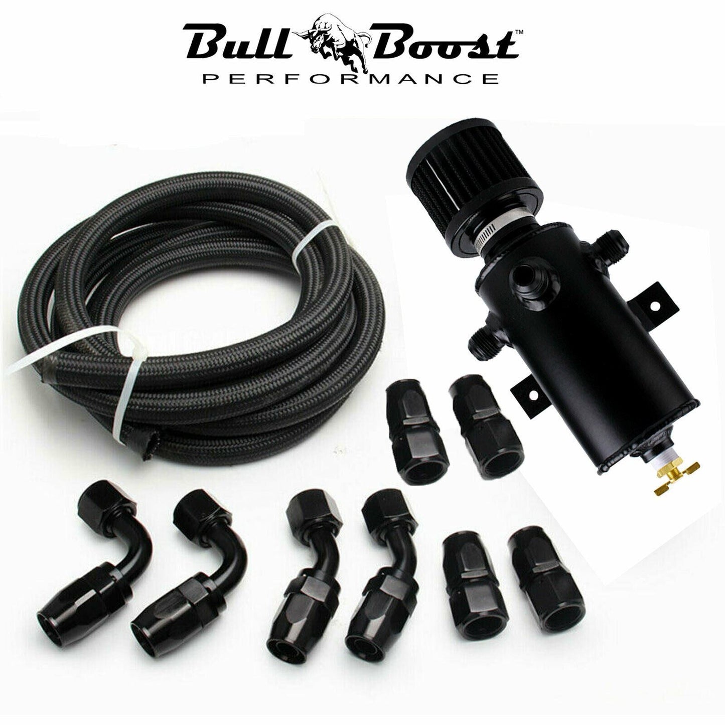 Pro Series Baffled 10AN Oil Catch Can Hose Kit and Fittings Universal AN10 3PORT