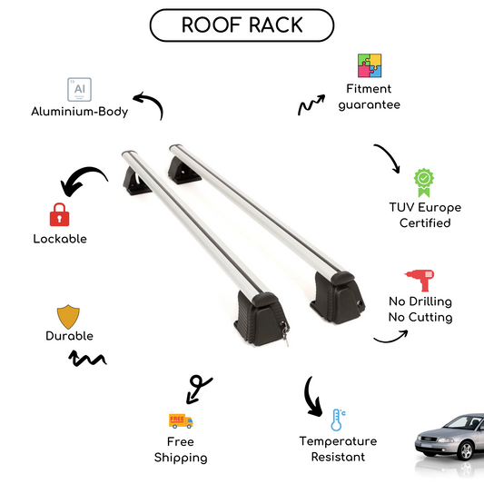 Smooth Roof Rack Cross Bars Set for Audi A4 1995 - 2007